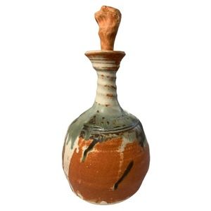 Brutalist Decanter Studio Art Pottery Sanded Slip Glaze Hand Formed Stopper